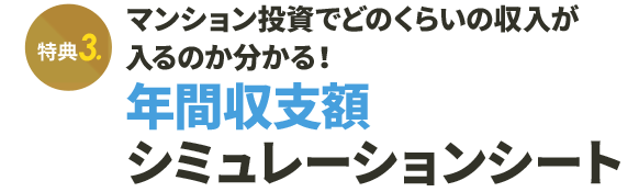 特典3 マンション投資でどのくらいの収入が入るのか分かる！年間収支額 シミュレーションシート
